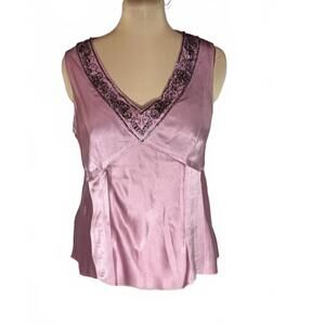 Nine West Petite 100% Silk Beaded V‑Neck Dress 14P – Blush Pink